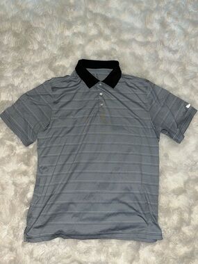 Walter Hagen Gray Striped Polo with Black Collar